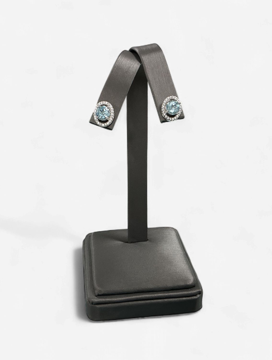 Sterling Silver Round Blue Topaz and CZ Earrings