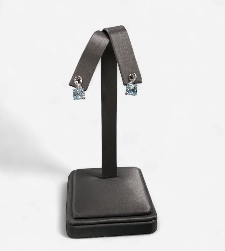 Sterling Silver Aquamarine Earrings with CZ Accents