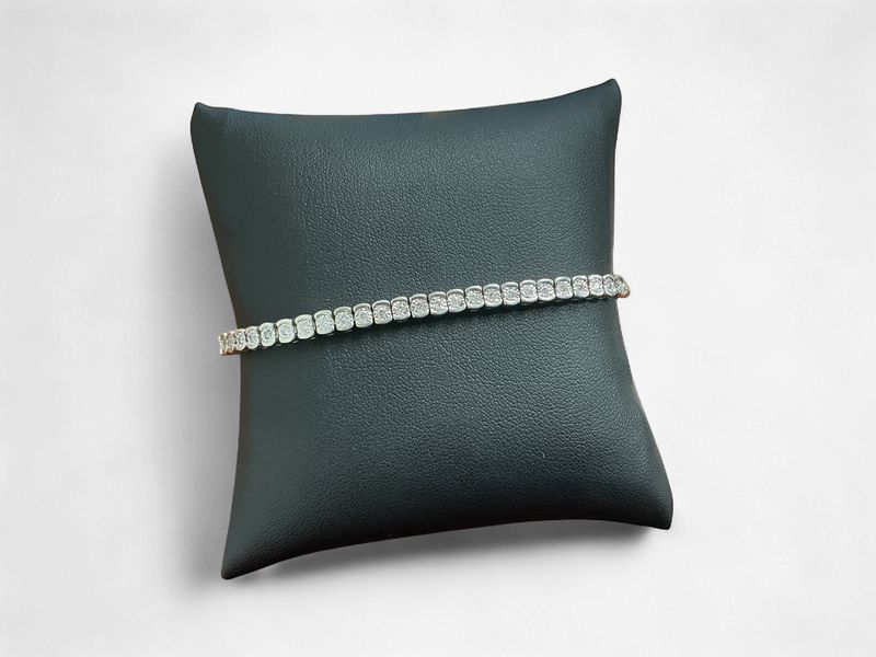 Previously Loved Silver Round Diamond Bezel Set Bolo Bracelet