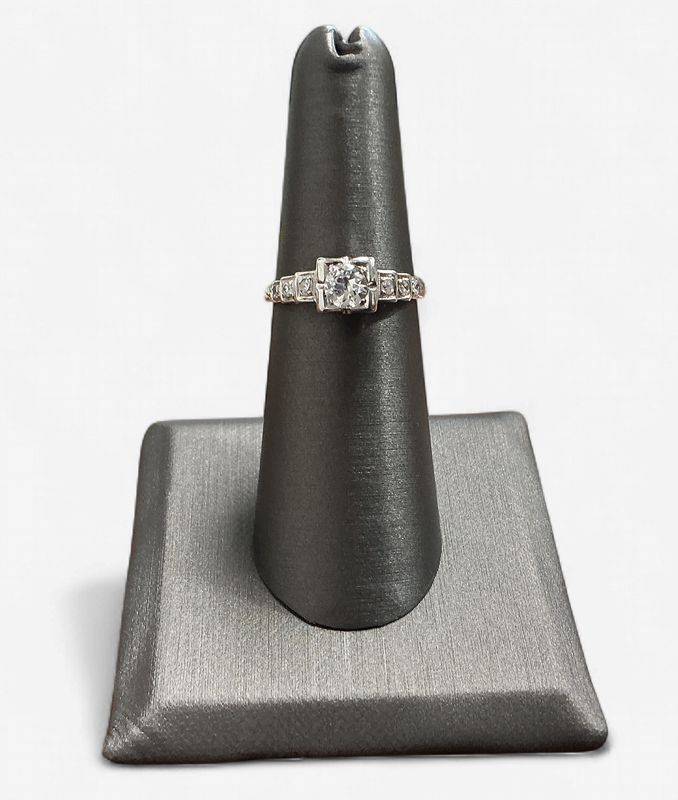 Pre- Loved 18k White Gold Vintage Style Round Diamond Engagement Ring- Size 6