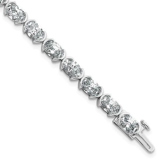 14kw 11 7/8ct Lab Grown Diamond VS+ F+ Oval Half Bezel-Set 7 in Bracelet