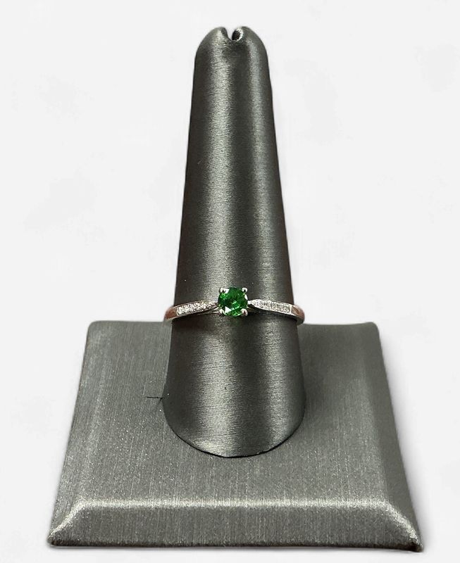 Pre-Loved 14k White Gold Diamond and Green Stone Ring- Size 10.5