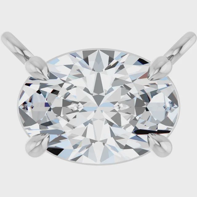 Oval east-west 1.96ct Diamond Solitaire Pendent w/ White Gold  18" Cable chain