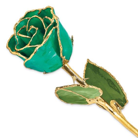 Lacquer Dipped Gold trim Turquoise green Rose