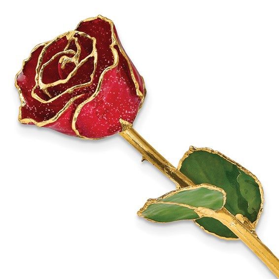 Lacquer Dipped Gold Trimmed Red Glitter Rose