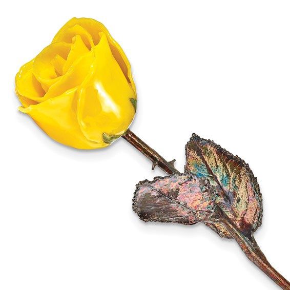 Lacquer Dipped Gold Copper Trim Yellow  Real Rose