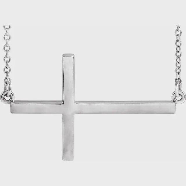 Sterling Silver Sideways Cross 16-18" Necklace