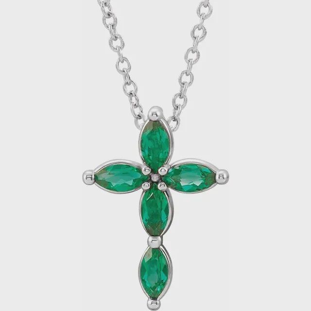 Emerald lab grown Marquise silver Cross