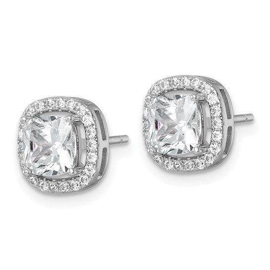 Sterling Silver Rhodium-plated Polished 10.0mm Cushion CZ Halo Post Earrings
