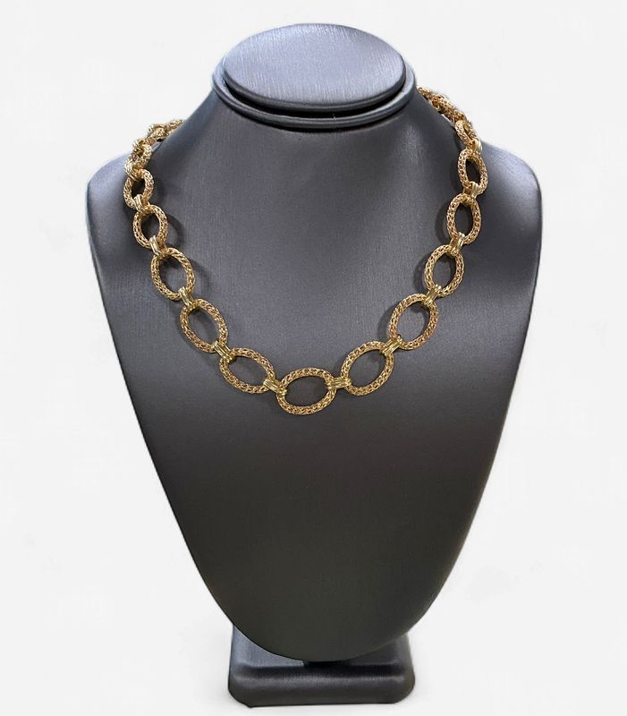 14k Yellow Gold Texture Oval Link Chain- 18 in