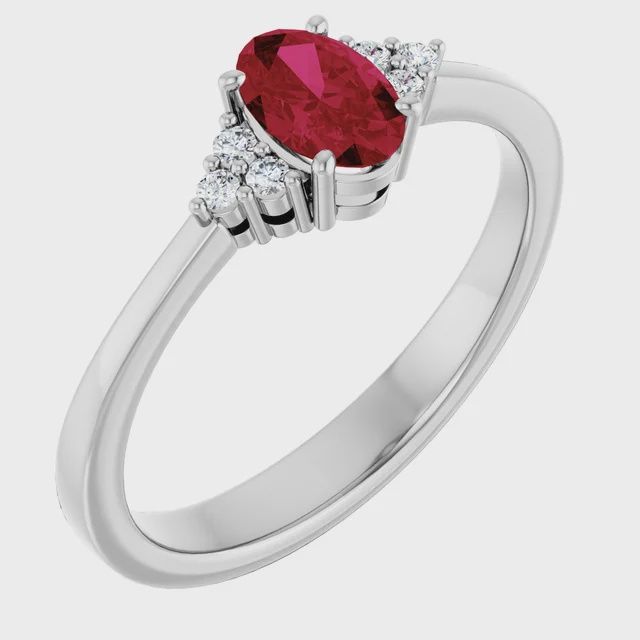 10K White Gold Lab-Grown Ruby and .05 CTW Lab-Grown Diamond Ring