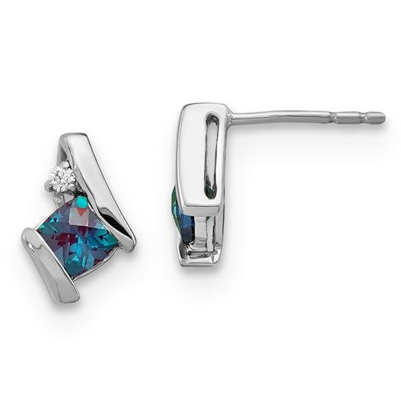 10kw Created Alexandrite and Diamond Earrings