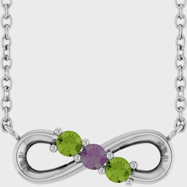 14K White Gold 3-Stone Family Infinity 18" Necklace