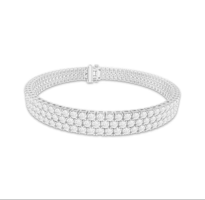 Pre-Loved 10k White Gold Lab Grown 10ct Diamond Triple Row Bracelet