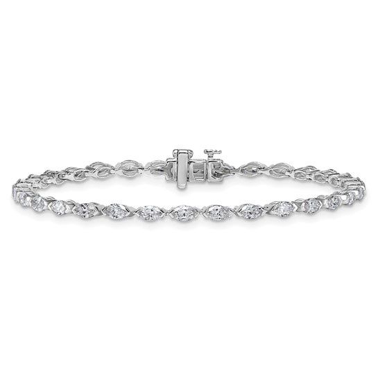 14kw Marquise Lab Grown Diamond VS+ F+ Half Bezel Set Tennis Bracelet