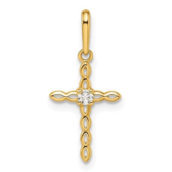 14k Yellow Gold Cross Charm w/ CZ