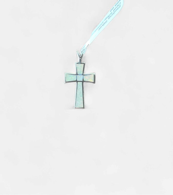 Sterling Silver Opal Inlay Cross