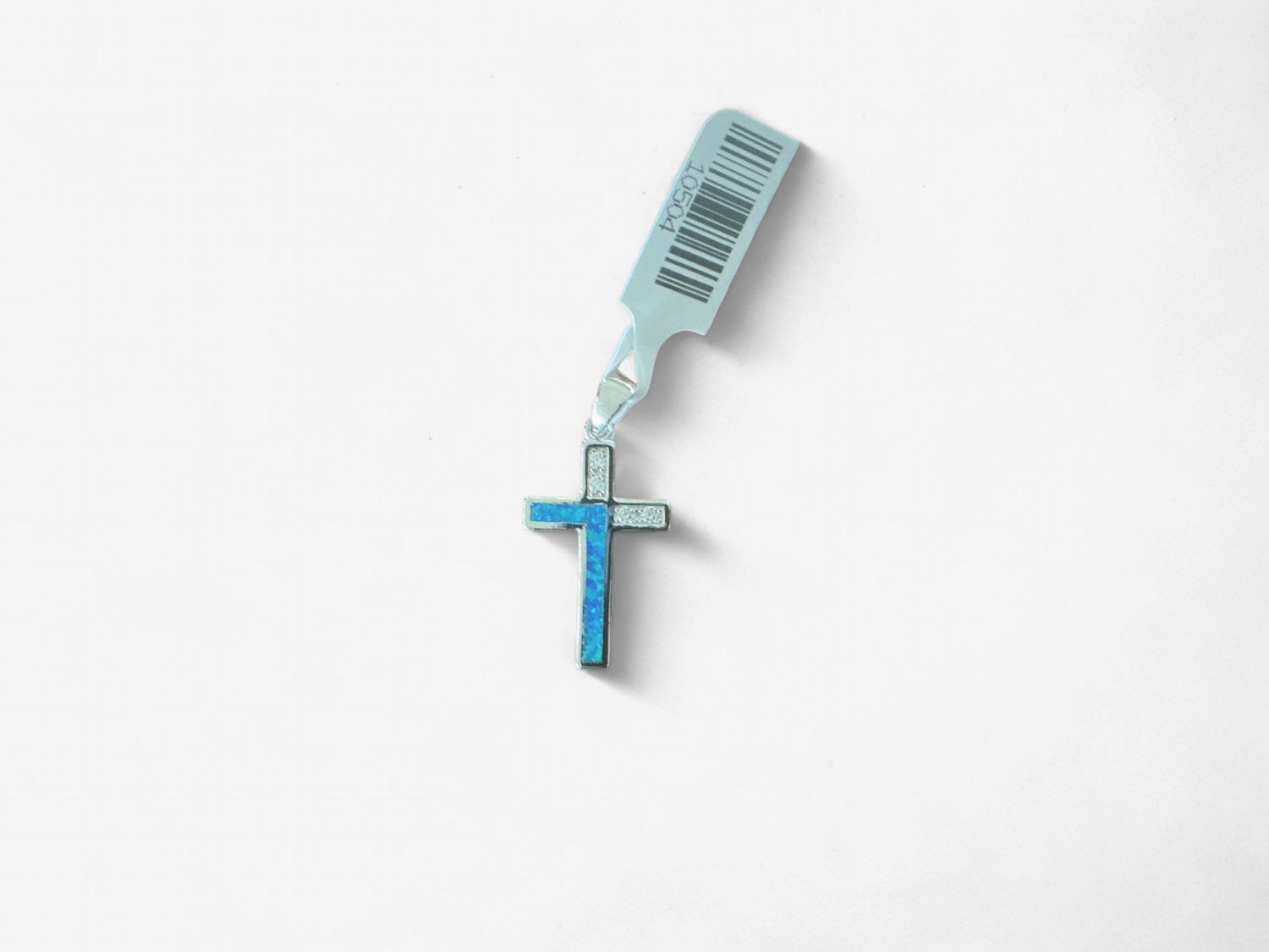 Sterling Silver Blue Opal and CZ Cross Pendant