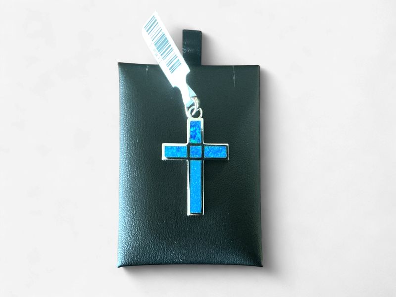 Sterling Silver Double Sided Opal Cross Pendant
