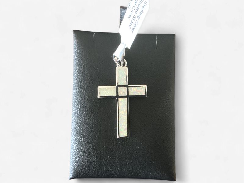 Sterling Silver Double Sided Opal Cross Pendant