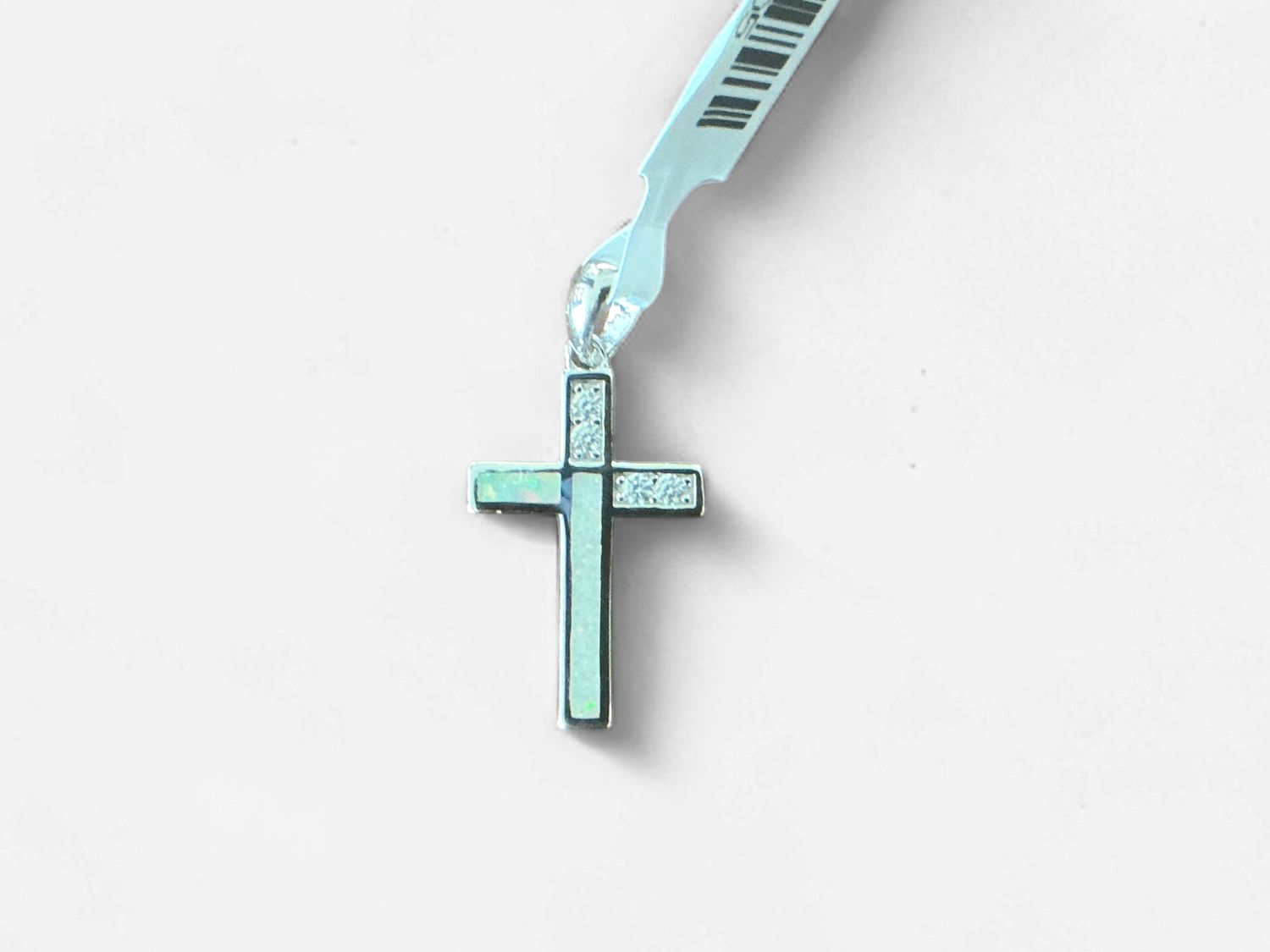 Sterling Silver White Opal and CZ Cross Pendant