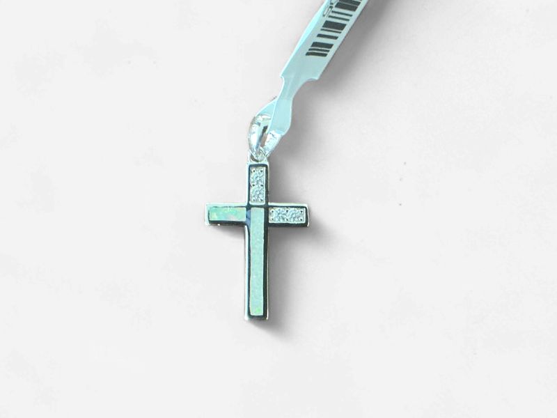 Sterling Silver White Opal and CZ Cross Pendant