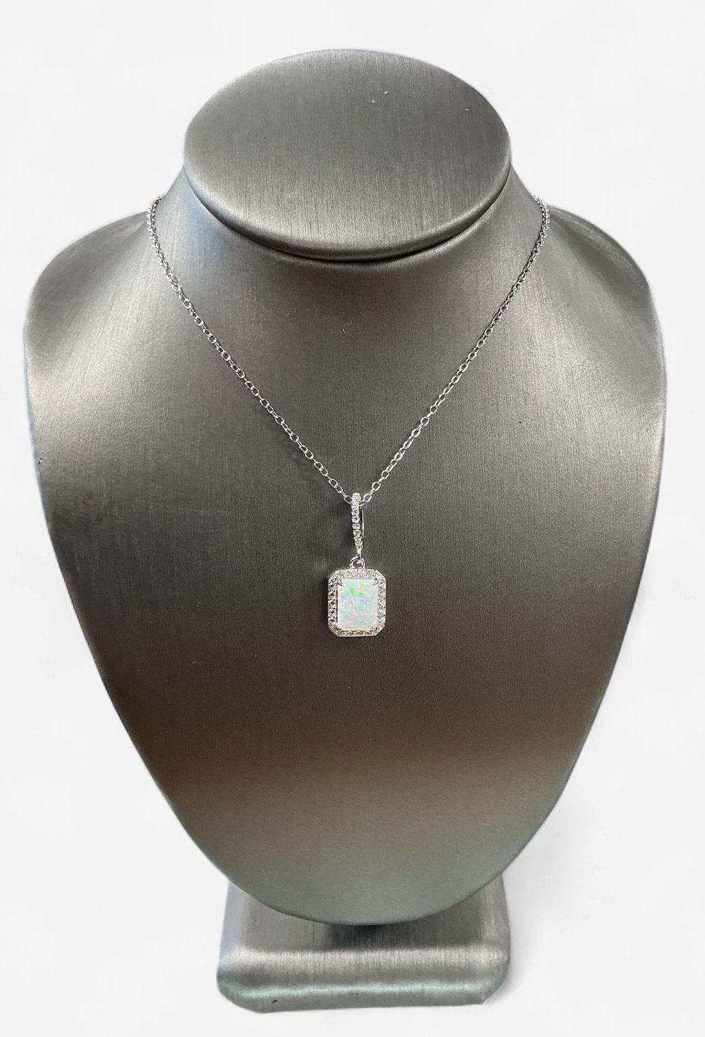 Sterling Silver White Opal w/ CZ Necklace