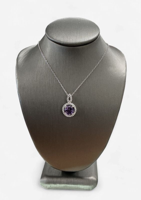 Sterling Silver Round Amethyst and CZ Fashion Pendant Sterling Silver Round Amethyst and CZ Fashion Pendant