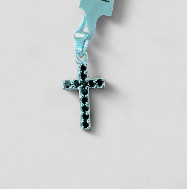 Sterling Silver Created Black Sapphire Cross Pendant