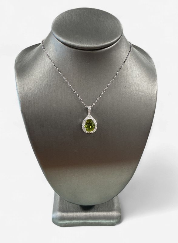 Pear Shaped Peridot and CZ Necklace in Sterling Silver Pear Shaped Peridot and CZ Necklace in Sterling Silver