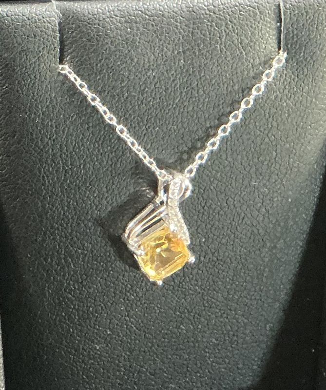 Citrine and CZ Fashion Pendant set In Sterling Silver