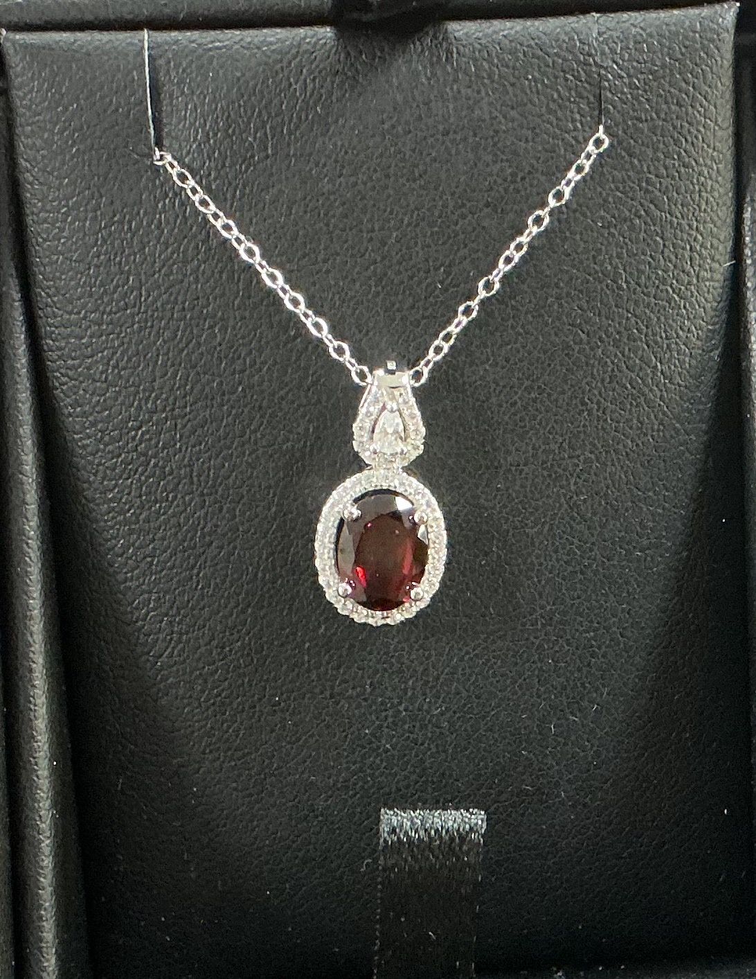 Oval Garnet w/ CZ Pendant set in Sterling Silver
