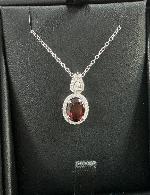 Oval Garnet w/ CZ Pendant set in Sterling Silver