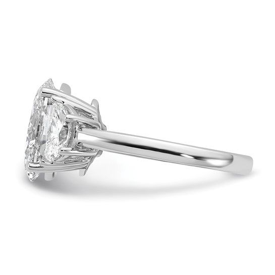 14k White Gold 4 carat Certified Lab Grown Diamond Oval and Half Moon Three Stone Engagement Ring