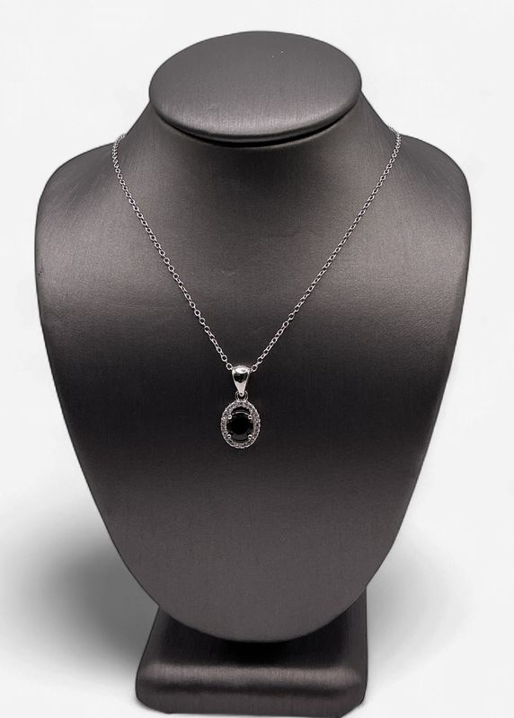 Sterling Silver Round Garnet Necklace w/ CZ Sides