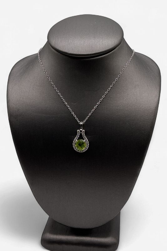 Sterling Silver Round Peridot Necklace with CZ Accents Sterling Silver Round Peridot Necklace with CZ Accents