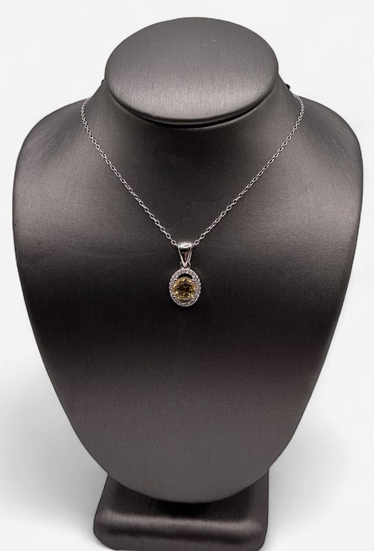 Sterling Silver Round Citrine Necklace with CZ Side Stones