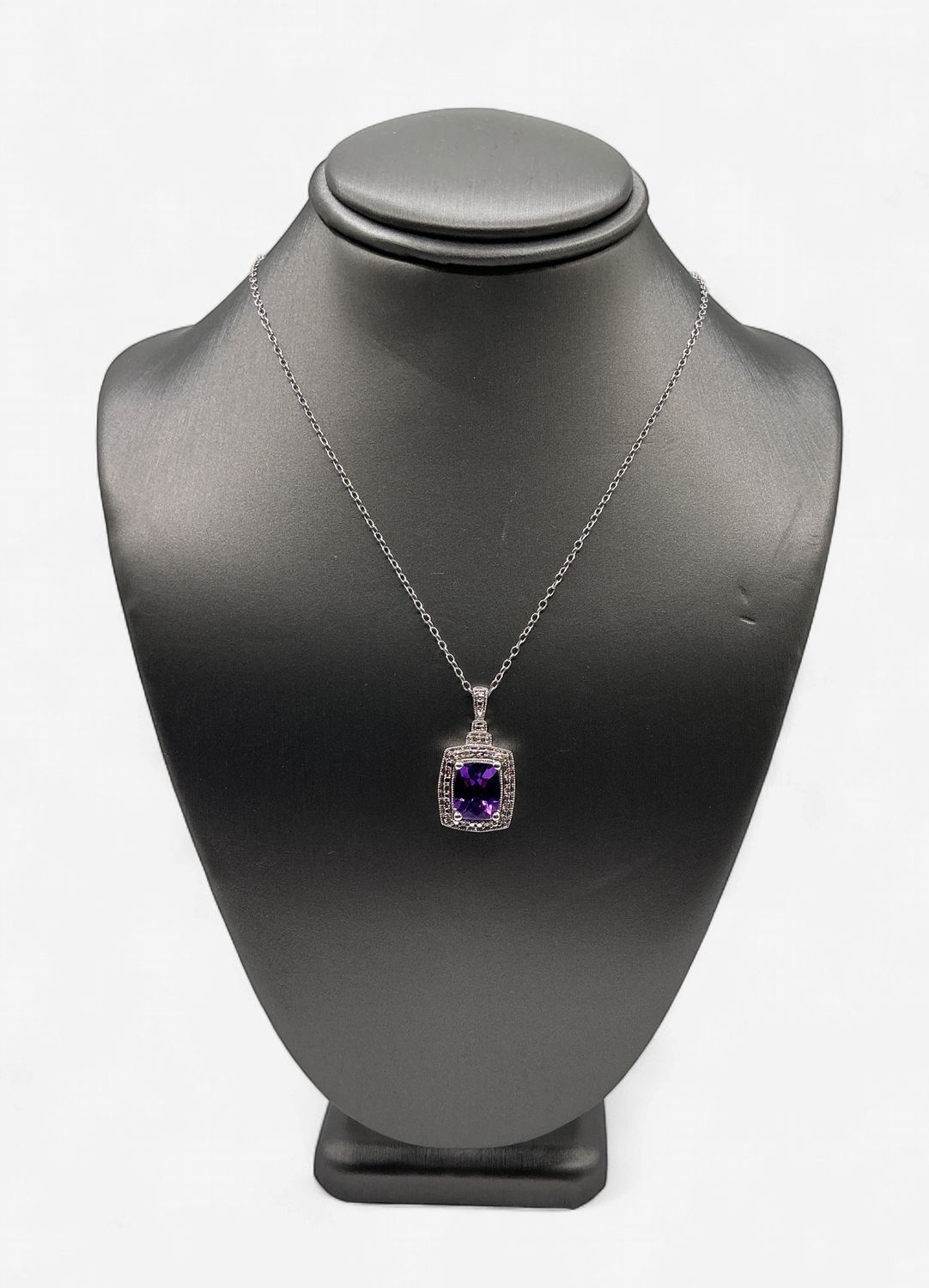 Sterling Silver Checkerboard Cushion Cut Amethyst Necklace