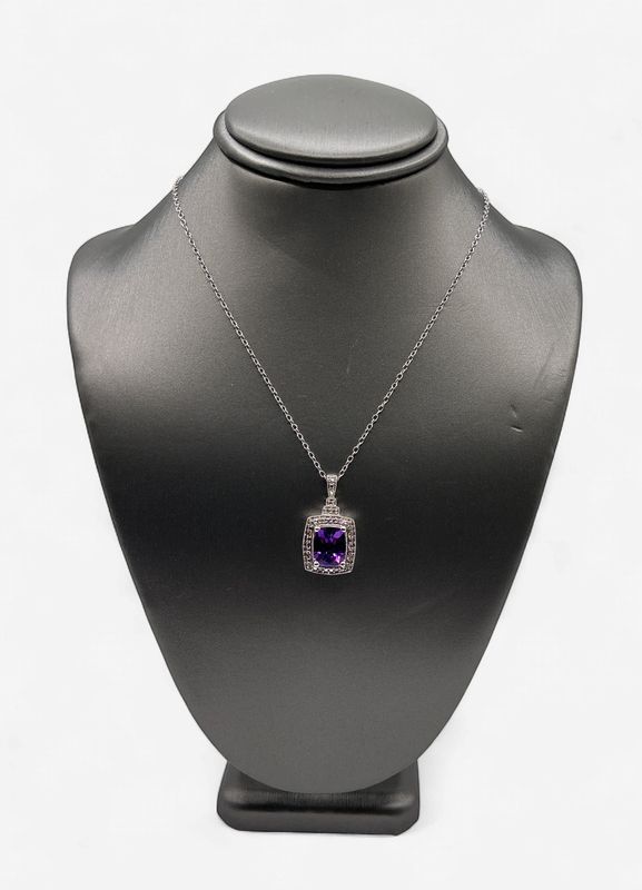 Sterling Silver Checkerboard Cushion Cut Amethyst Necklace Sterling Silver Checkerboard Cushion Cut Amethyst Necklace