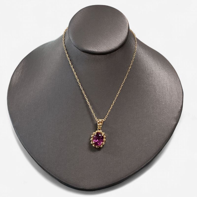 14k Yellow Gold Oval Pink Tourmaline Necklace
