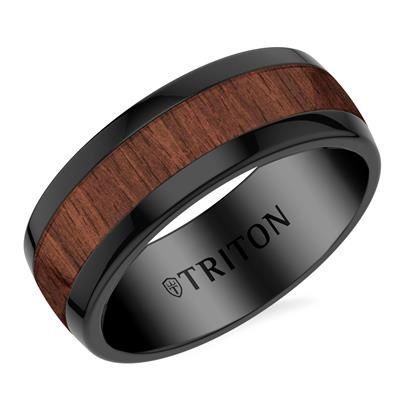 8mm tungsten carbide and walnut wood ring- 10