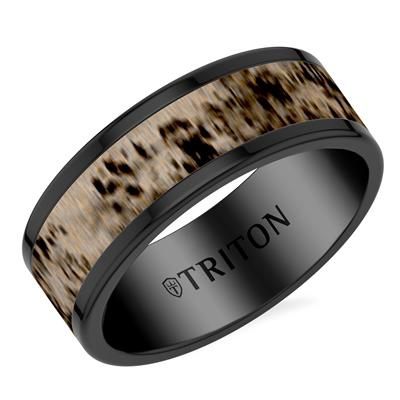 8MM Black Tungsten Carbide and Deer Antler Ring- 10