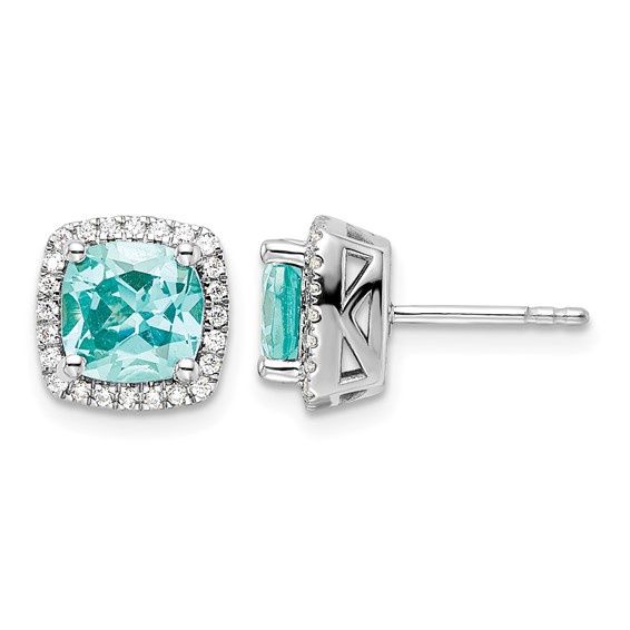 14K White Gold Pure Serenity Lab Grown VS/SI Diamond Cushion Created  Paraiba Earrings