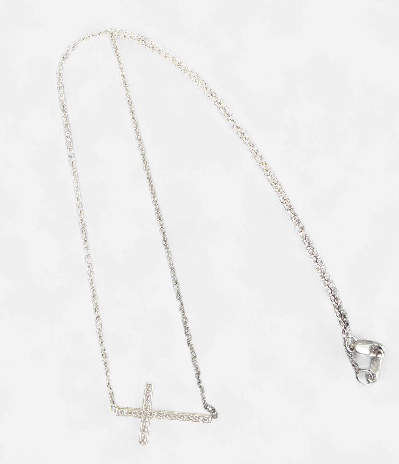 Sterling Silver Round Diamond Cross Necklace