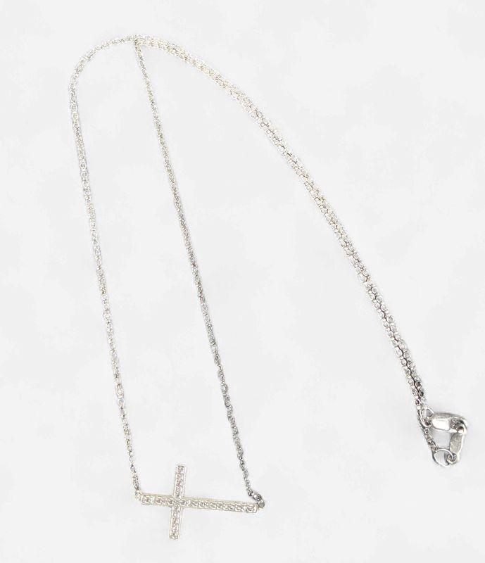 Sterling Silver Round Diamond Cross Necklace