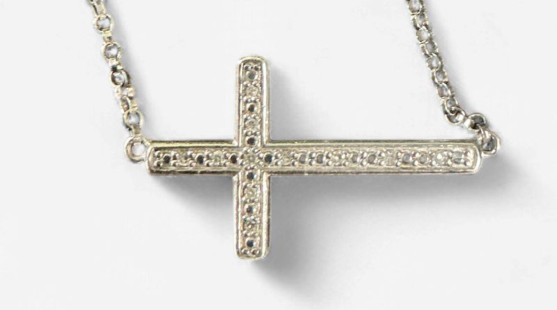 Sterling Silver Round Diamond Cross Necklace