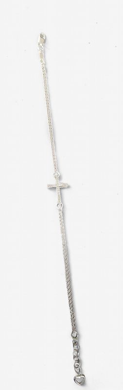 Sterling Silver Round Diamond Cross Bracelet