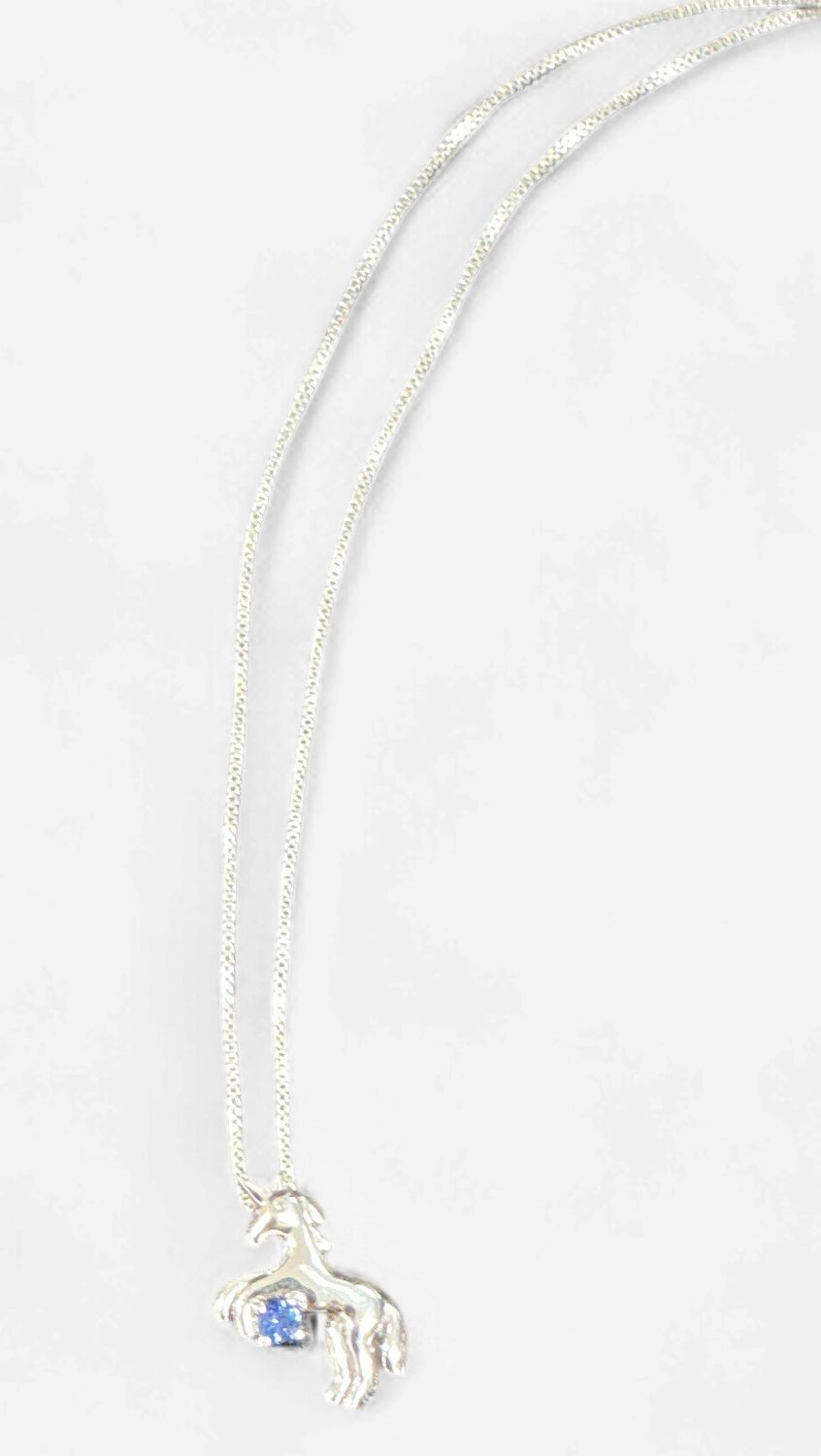 Sapphire Rnd Unicorn Necklace Sterling Silver