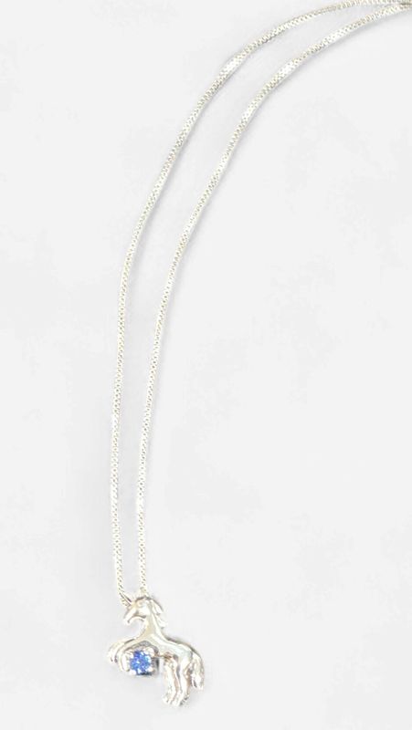 Sapphire Rnd Unicorn Necklace Sterling Silver