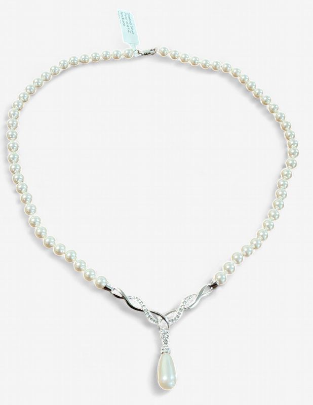 Sterling Silver Pearl and CZ Necklace